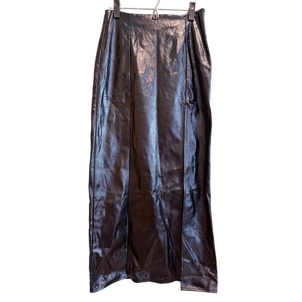 Topshop Skirt Womens Size US 4‎ Black Midi Faux Leather Double Slit